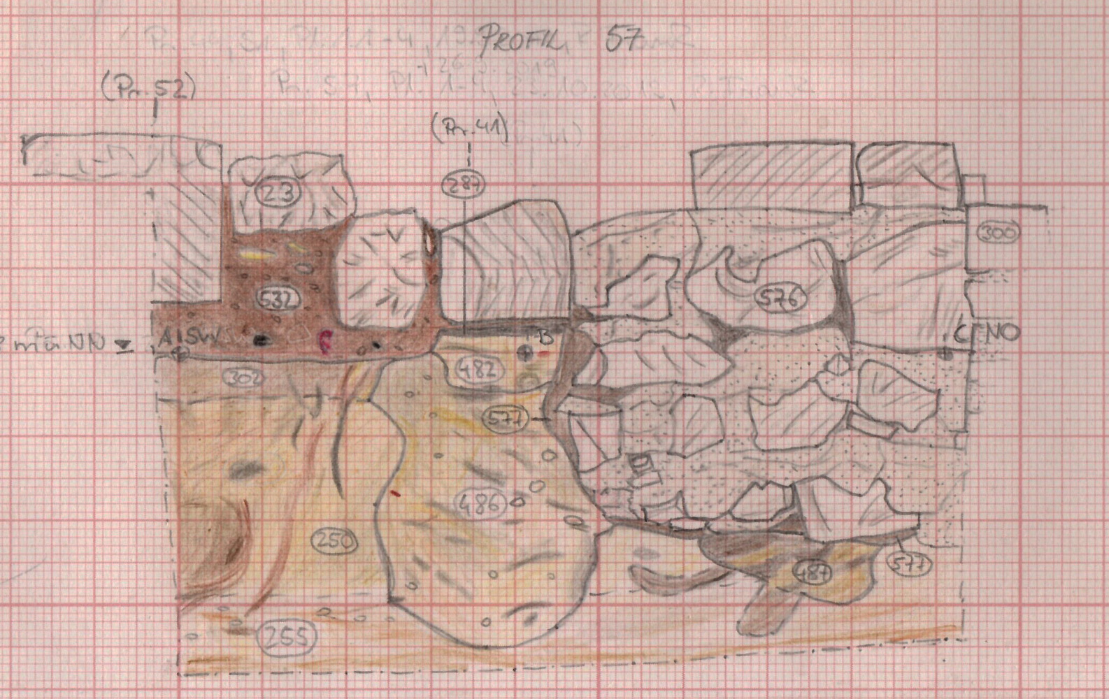 Archäologische Grabungen auf dem Areal Marktplatz 2 - Zeichnung