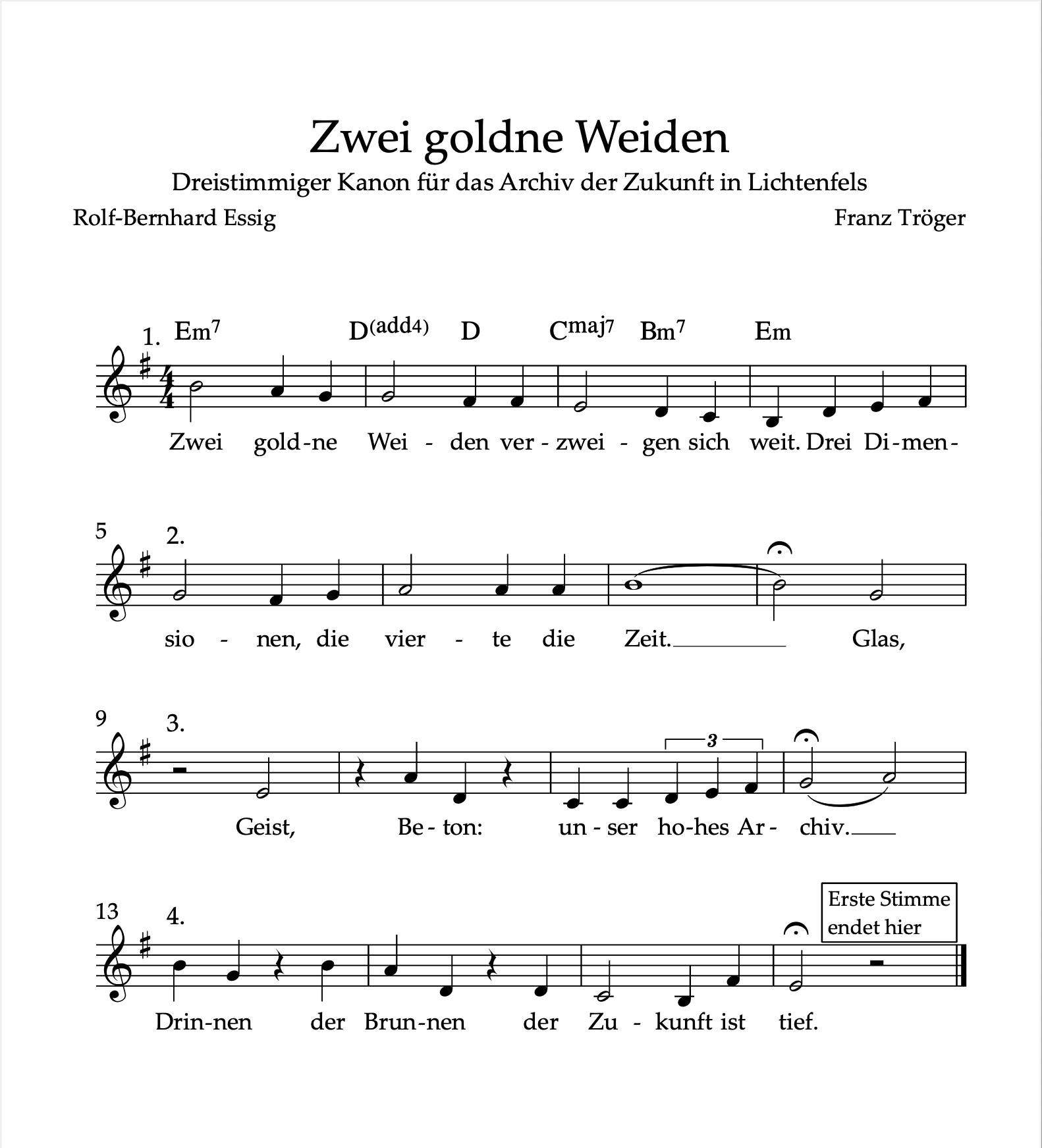 Dreistimmiger Kanon für das Archiv der Zukunft in Lichtenfels von Rolf-Bernhard Essig und Franz Tröger