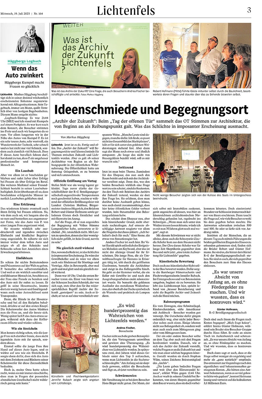 Pressebericht im Obermain Tagblatt Archiv der Zukunft Lichtenfels